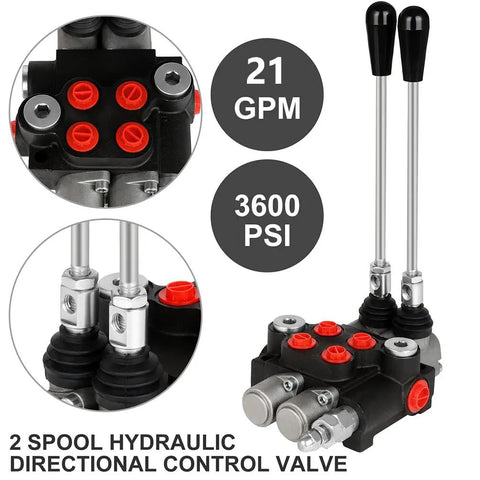 Dual Spool Hydraulic Flow Control Valve For Small Tractors And Loaders, 21 GPM At 3600 PSI, G Ports, Lever and Spring