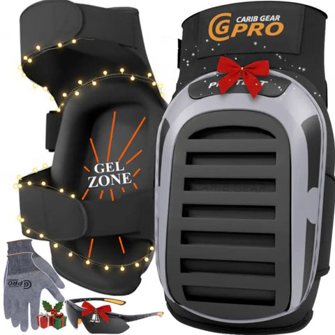 Gel Knee Pads For Work Heavy Duty Anti Slip Knee Protection with decorative lights and holiday-themed bow.
