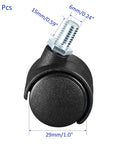 Pack Of 20 Black Nylon Swivel Caster Wheels With M6x15mm Threaded Stems For Furniture Cabinets Trolleys Silent Twin Wheel Hardware Upgrade That Offers Smooth Sailing Every Time showing size and design details.