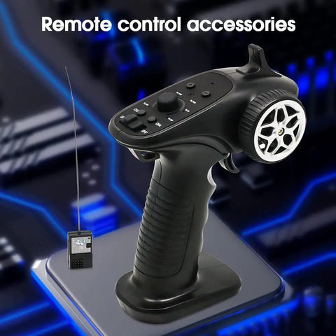 2.4GHz RC Controller 4CH Remote And Receiver Digital Radio Transmitter with black ergonomic grip on display