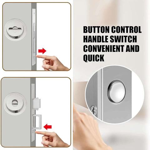 Demonstration of Pocket Door Hardware With Pull Recessed Door Handle Lock For Furniture Invisible Sliding Door Lock Handle Silver