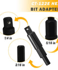 CT-122E hex bit adapter with 1/4 in, 5/16 in, and 3/16 in ends for Valve Core Remover and HVAC Service Wrench Set with Hex Bit Adapters.