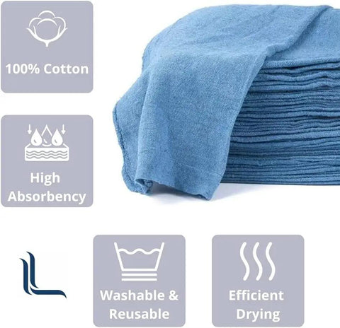 Blue 12x14 Inch Shop Towels Set Of 50 Reusable 100 Percent Cotton Cleaning Cloths For Auto Shop Mechanic Garage Kitchen Industry Home Highly Absorbent Lint Free Bulk Rags