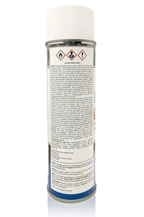 Back view of High Temp Boron Nitride Spray For Rugged Heat, Aerosol Lubricant And Dry Film Coating, Heat Resistant Mold Release, 13 Oz.