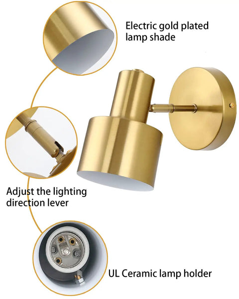 Two Pack Gold Industrial Wall Sconces With Adjustable 280 Degree Tilt And 180 Degree Swing E26 Vintage Brass Vanity Lamps