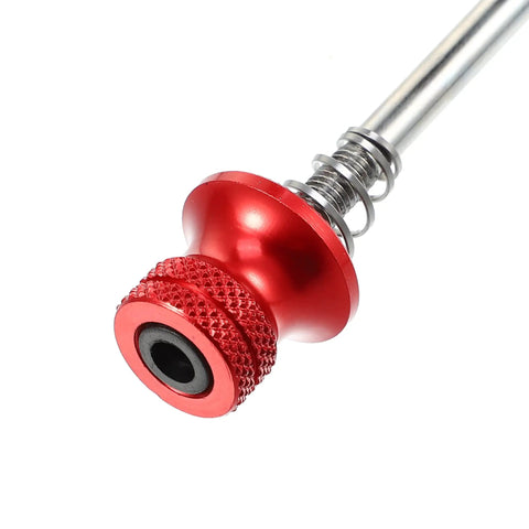 Close-up of red aluminum alloy quick-release lever from Red Quick Release Bike Skewers Set 2 Pack Front 15cm And Rear 18.5cm