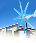 Magnetic Levitation Wind Turbine Generator Kit 12000W with blue 10 blades installed on home rooftop.