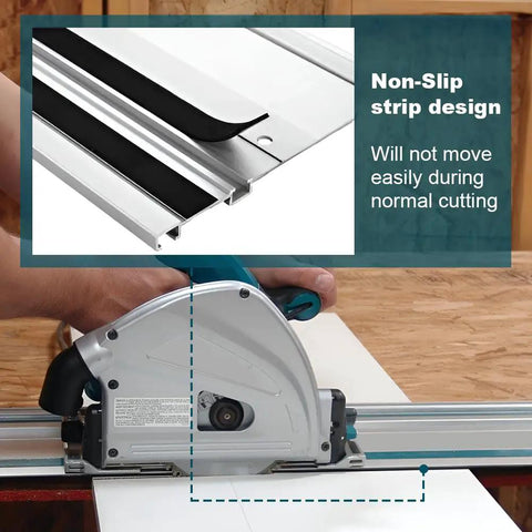 Heavy Duty 110 Inches Aluminum Guide Rail For Track Saws And Routers With Connector Kit shown with non-slip design for stable cutting.