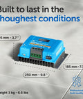 SmartSolar MPPT Charge Controller 150V 60A Built To Harvest Energy Fast And Get Your Batteries Charged Up Safely shown with dimensions