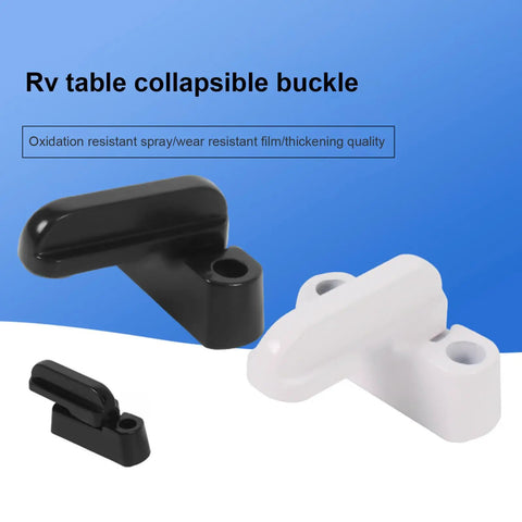 Black and white RV table collapsible buckles on blue background