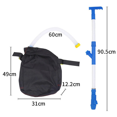 Spreader Backpack Sprayer For Granular Manure And Fertilizer with PVC Handle and Adjustable Output Knob, black bag and blue wand