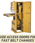 Heavy Duty 16 Inch Open End Belt Sander 5 Hp 230V Single Phase Beast features side access doors for quick belt changes.