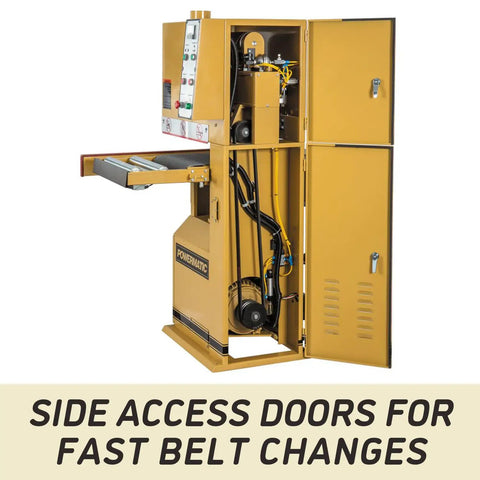 Heavy Duty 16 Inch Open End Belt Sander 5 Hp 230V Single Phase Beast features side access doors for quick belt changes.