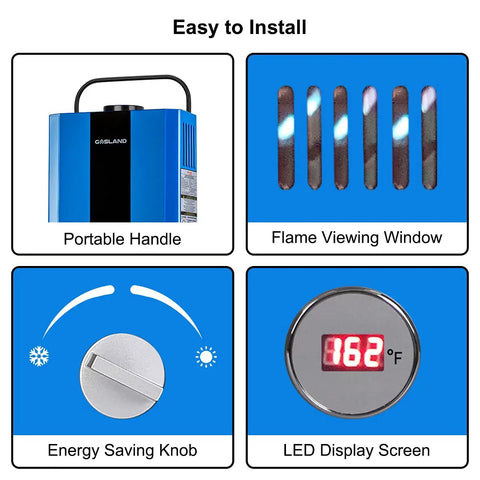 On Demand Propane Tankless Water Heater 6L Portable For RVs Boats And Campsites, portable handle, flame view, LED screen