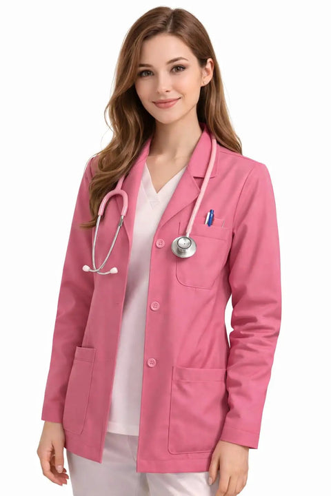 Unisex Pink Lab Coat For Men And Women Full Sleeve Medical Science Coat With Canvas Collar Support Heavy Duty Buttons