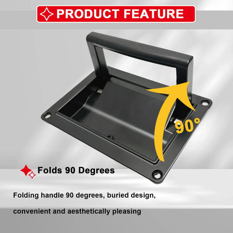 Recessed Door Pull Handles Set Of 2 In Black Zinc Alloy Folding Flush Lift Ring Design 5.1 by 3.6 inches showing folded handle at 90 degrees