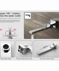 Copper 180° rotation faucet with high-quality bubbler, part of Heavy Duty Square Canopy Shower System With Concealed Valve Rock Solid Copper Body Lead Free Four Function Rain Setup Slick Silver Trim Easy Retrofit Install No Rust Guarantee Smooth Flow For Bathroom.