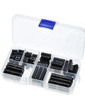 66 Pack DIP IC Sockets Adaptor Kit With 7 Pin Sizes Including 6 8 14 16 18 20 24 And 28 Pins For Soldering Electronics Projects DIY Repair And Circuit Assembly Super Useful Tool For Pro Gamers And Tech Geeks, plastic case open