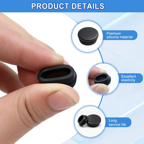 Close-up of black silicone rubber plug from 125 Piece Black Silicone Rubber Plugs Set For Round Holes In Furniture And Car Panels