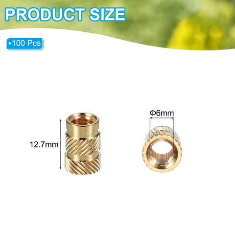 Heavy Duty Brass Threaded Inserts M6 Metric Heat Set Nuts With Knurled Grip For Plastic Jigs And 3D Models 100 Piece Batch size illustration