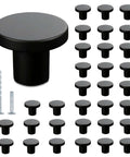 32 Piece Black Cabinet Knob Set Round 1 Inch Drawer Pulls For Kitchen Cabinets And Vanity Doors Durable Zinc Alloy Hardware