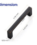 30 Pack Solid 3-1/2 Inch Square Cabinet Handles In Oil Rubbed Bronze, side view showing dimensions and classic square design.