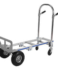Badass 2in1 Aluminum Foldable Dolly With Killer 800 Lb Capacity, silver frame, rugged wheels, flat platform design for hauling.
