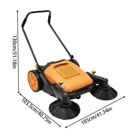 Heavy Duty Walk Behind Commercial Sweeper 41 Inches Wide Hand Push Floor Cleaner 14 Gallon Bin For Sidewalks Parking Lots Industrial Hard Surfaces Fast Easy Daily Cleanup Great For Biz Owners Who Want A Spotless Space Without The Hassle Of Traditional