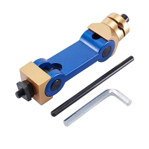 Built Different CNC Mill Machine Positioner Adjustable Milling Vise Stop with blue and gold finish, ideal for precise work part alignment.