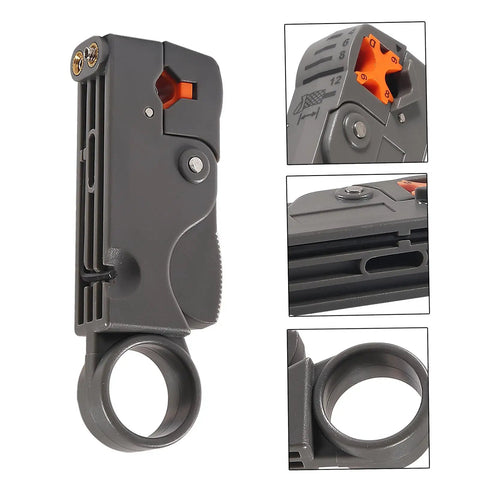 Close-up of rotary stripper in Coax Cable Compression Tool Kit With Rotary Stripper And Crimping Tool Includes 5 RG6 F Type Connectors