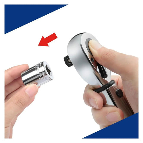 Heavy Duty Shop Torque Wrench Set Featuring Adjustable 5 To 100 Ft Lb Range Including Quarter Three Eighth And Half Inch Drives in use with socket attachment.