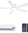 52 Inch Low Profile Ceiling Fan With Light For Low Ceilings White Flush Mount Quiet DC Motor No Fuss App Control And Remote