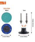 Size breakdown of Quick Change Grinding Disc Set With 40 Pieces 2 Inch Twist On Sanding Discs 36 Grit Green Zirconia Coated.