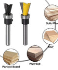 Top Shelf Carbide Dovetail Router Bit Set Two Piece Kit showing black and yellow bits for wood, MDF, and plywood cutting.