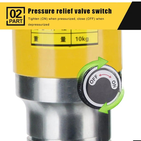 Heavy Duty Hydraulic Puller With Two Or Three Jaws Rips Through Stubborn Bearings Gears Hubs Fast Up To Twenty Ton Capacity Industrial Separator Tool pressure relief valve switch close up.