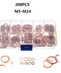 Copper Flat Washers Set For Screws, Rust Resistant Gasket Shims, Heavy Duty Kit With 100 120 200 280 300 Pieces For Auto DIY And Home Projects, Keeps Fasteners Stable And Spreads Pressure. 200pcs M5-M14 in storage box