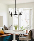 Contemporary 5-Light Large Chandelier In Oil Rubbed Bronze With Clear Glass Shades, Dimmable And Height Adjustable in dining room