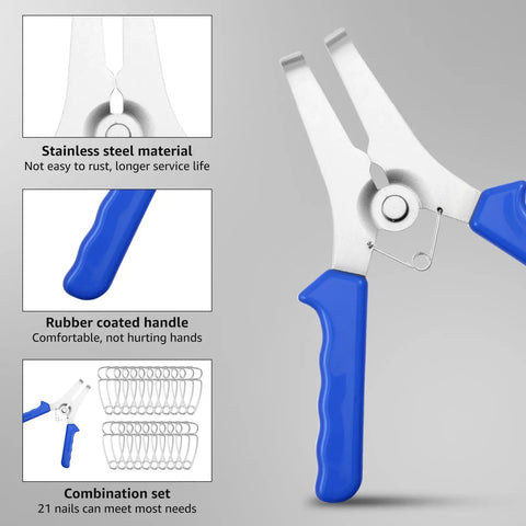 Cool 23 Piece Miter Spring Clamp Kit With Stainless Steel Plaid Pliers And Organizer Ring For Woodworking Frames And Trim Moldings, blue handle