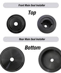 Front and rear main seal installer components for 6.6L Main Crankshaft Seal Driver Kit Front and Rear Seal Installer For 2001 2016 Diesel Engines LB7 LLY LBZ LMM LML Premium Quality Tool Set Heavy Duty, showing top and bottom view.