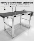 Industrial Stainless Steel Conveyor System with 59 Inch Motorized PVC Belt shown from side view