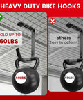 Heavy Duty Bike Hooks For Garage Ceiling Mount Rack Six Pack Add On Storage Flat Hook Accessory holding 60 lbs weight
