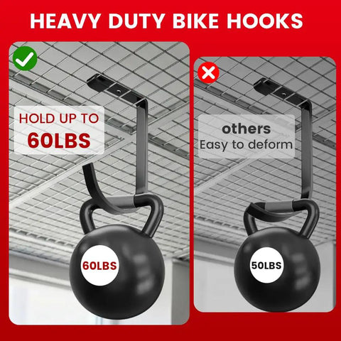 Heavy Duty Bike Hooks For Garage Ceiling Mount Rack Six Pack Add On Storage Flat Hook Accessory holding 60 lbs weight