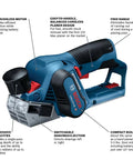 12V Max EC Brushless Planer Bare Tool With 14,500 RPM For Fast Stock Removal, slick cordless design features highlighted