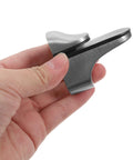 Hand holding zinc alloy clamp from Beefy Heavy Duty Adjustable Wall Mounted Shelf Brackets Set Pair With Zinc Alloy Clamps And Brushed Nickel Finish