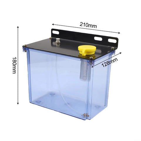 3L Cnc Coolant Tank For Router Milling Machine With Integrated Filter System Transparent Water Box Reservoir showing measurements and design.