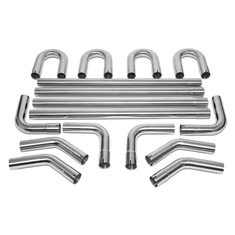 16 Piece 2.5 Inch Stainless Steel Exhaust Tubing Mandrel Bend Kit With Straight And U Bends Slip Fit Joints Universal Fit