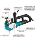 Rugged Pro Grade Brushless Cordless Circular Saw for Woodworking and Fast Cuts With 45 Degree Bevel Capabilities High Torque Motor and Long Lasting Battery for Demanding Jobsites close-up image showing blade and handle features.