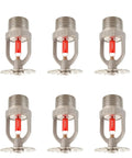 Heavy Duty 6 Pack Fire Sprinkler Heads Half Inch 68 Degree Bulb 304 Stainless Steel mounted on ceiling with red glass bulbs