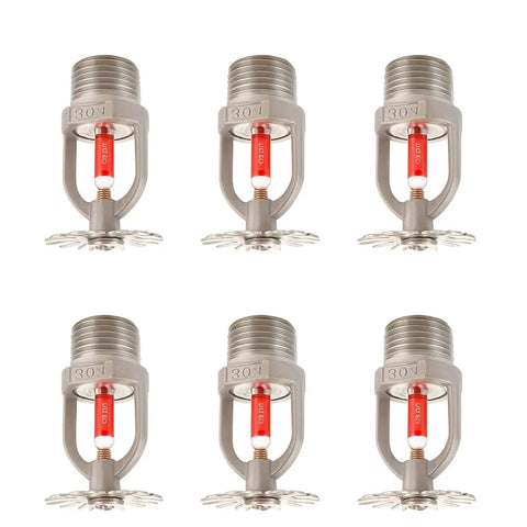 Heavy Duty 6 Pack Fire Sprinkler Heads Half Inch 68 Degree Bulb 304 Stainless Steel mounted on ceiling with red glass bulbs