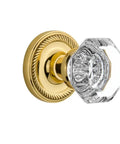 Rope Rosette With Waldorf Crystal Knob Door Hardware Set Double Dummy Unlacquered Brass Old School Charm Durable Solid Forged Brass Construction